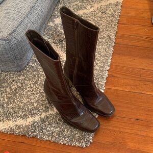 Brown Croc-Embossed Women's Boots